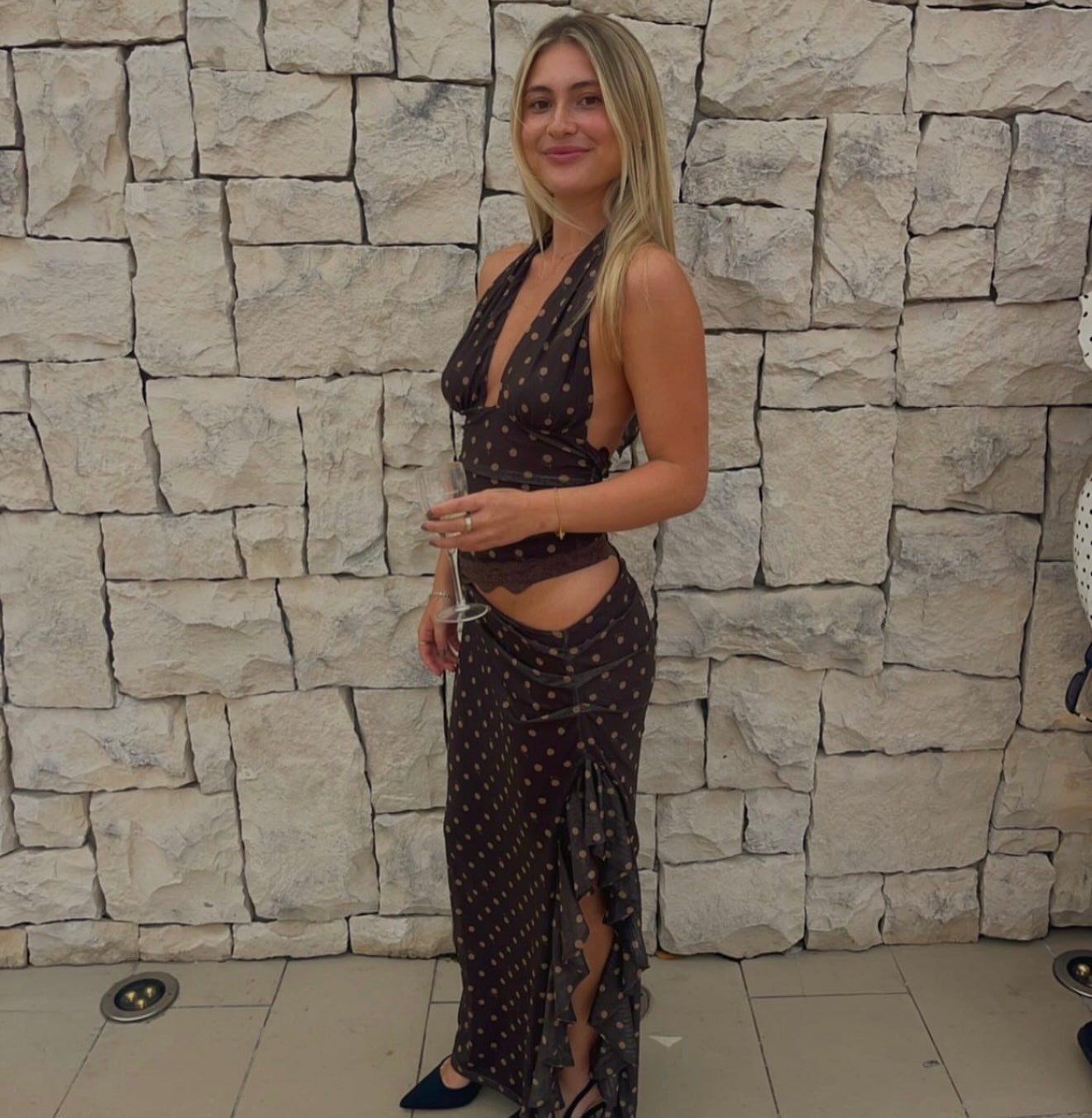 Benni Penelope Halter Maxi Dress in Espresso